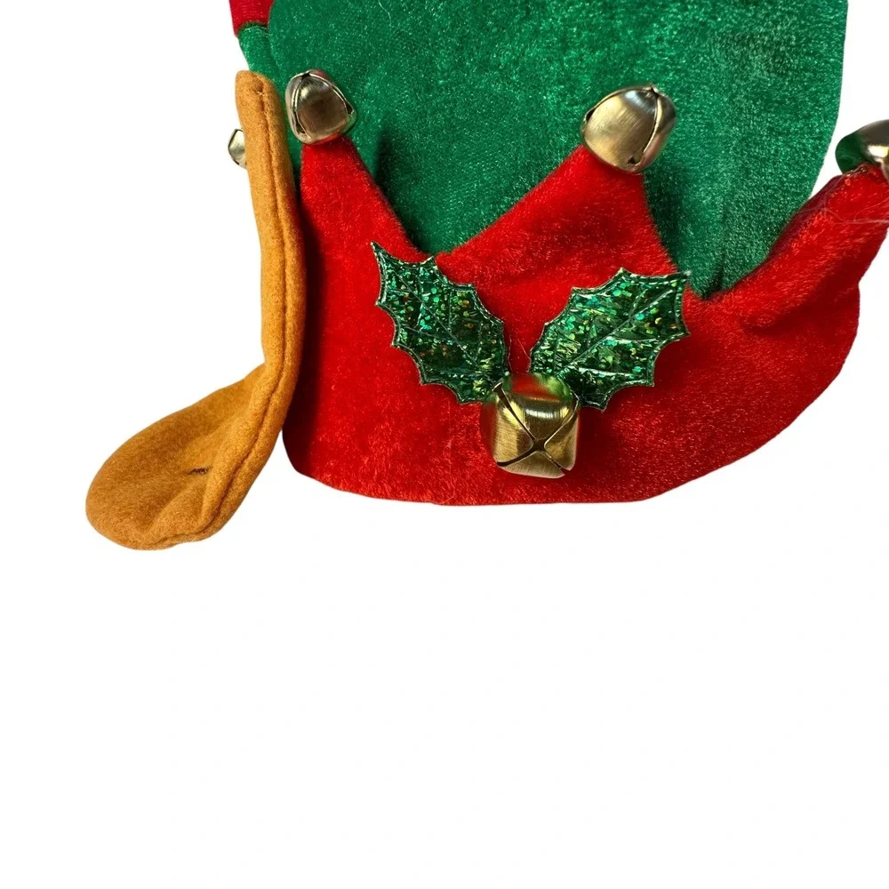 Giggling‎ Getup Elf Hat Red Green Striped Jingle Bells Adult Unisex Christmas